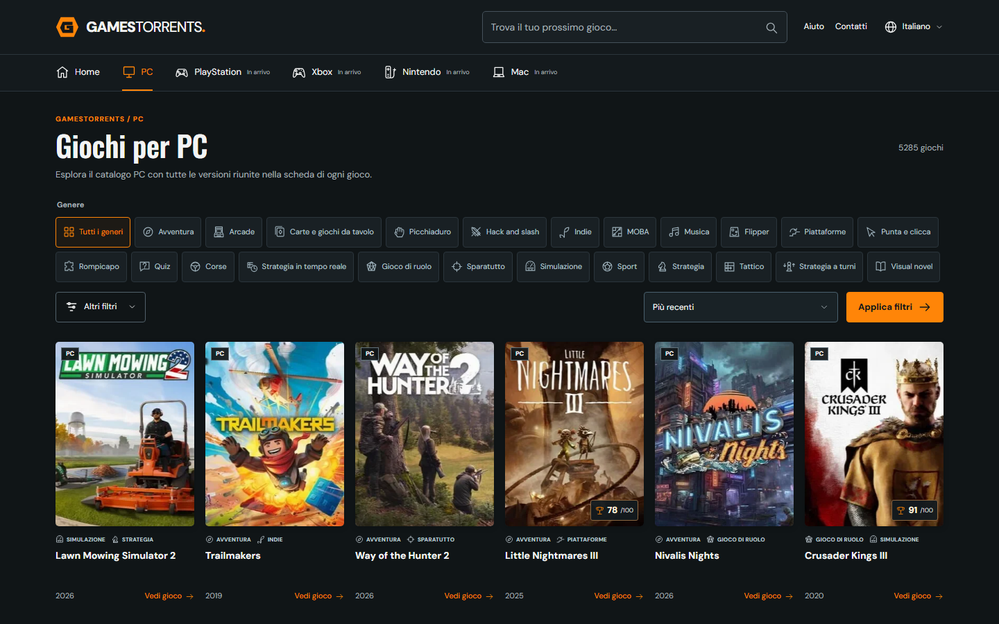 Il catalogo sul computer